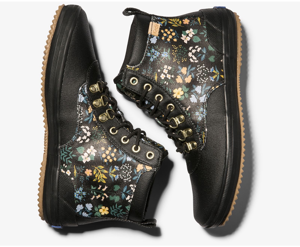 Bottes Keds Femme Noir - Rifle Paper Co. Scout Water-Resistant Toile Wildflower - 831-XHFACK